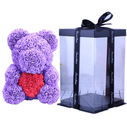 Valentine's Day Gift 40cm Rose Bear Wedding Dress Model Immortal Flower Bear Heart 25cm Flower Bear Wholesale