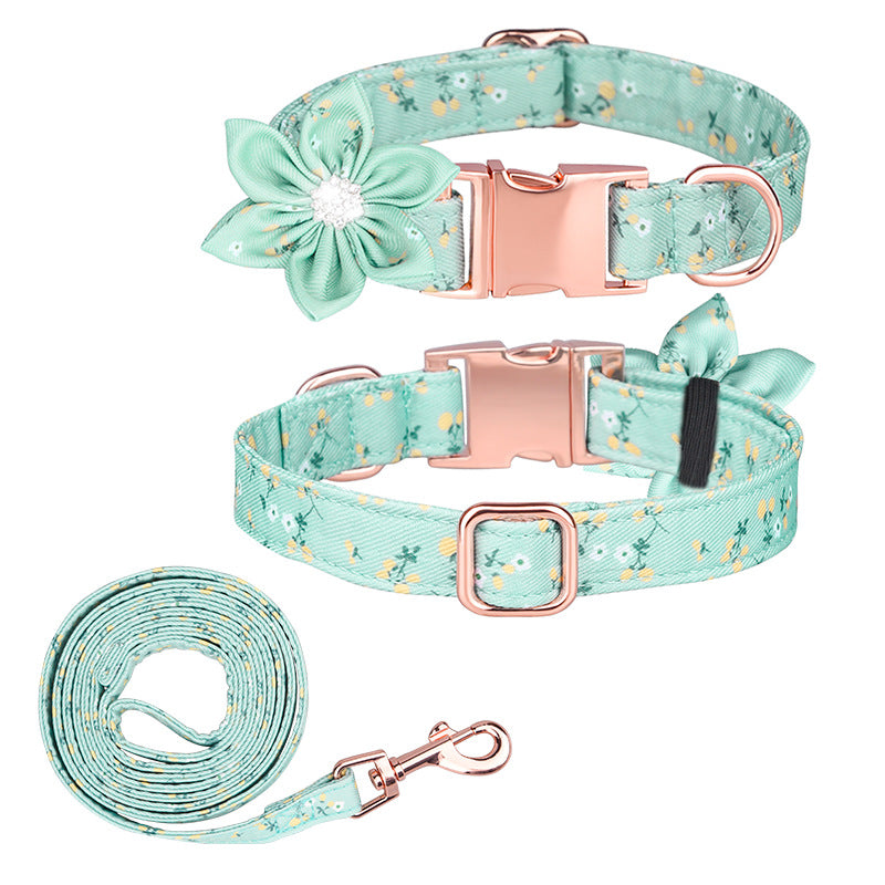 Popular flower-decorated pet collar printed dog collar rose gold buckle engraved cat collar