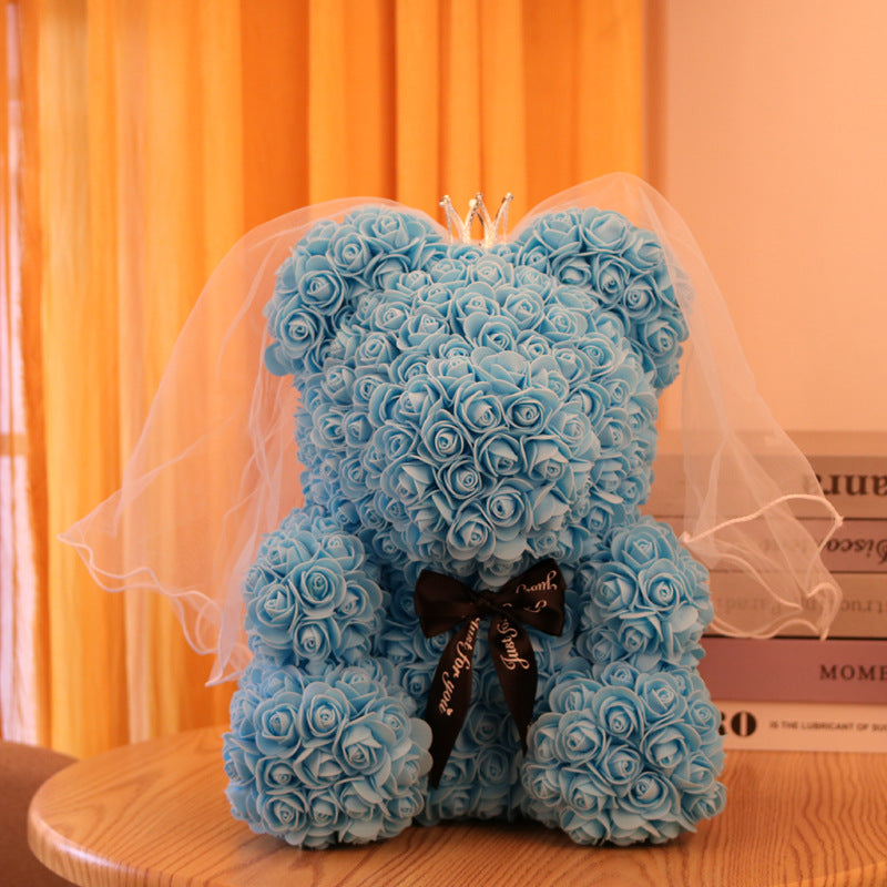 Valentine's Day Gift 40cm Rose Bear Wedding Dress Model Immortal Flower Bear Heart 25cm Flower Bear Wholesale