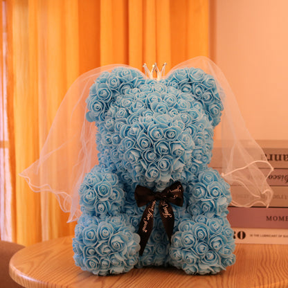 Valentine's Day Gift 40cm Rose Bear Wedding Dress Model Immortal Flower Bear Heart 25cm Flower Bear Wholesale