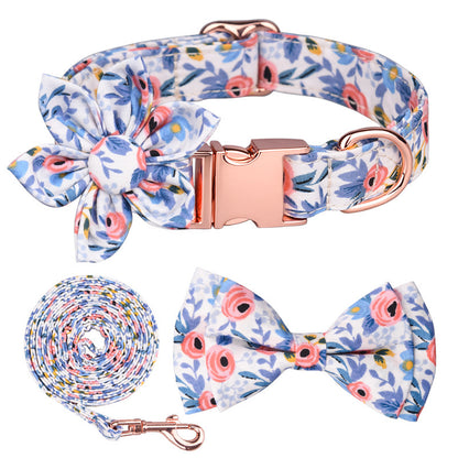 Popular flower-decorated pet collar printed dog collar rose gold buckle engraved cat collar