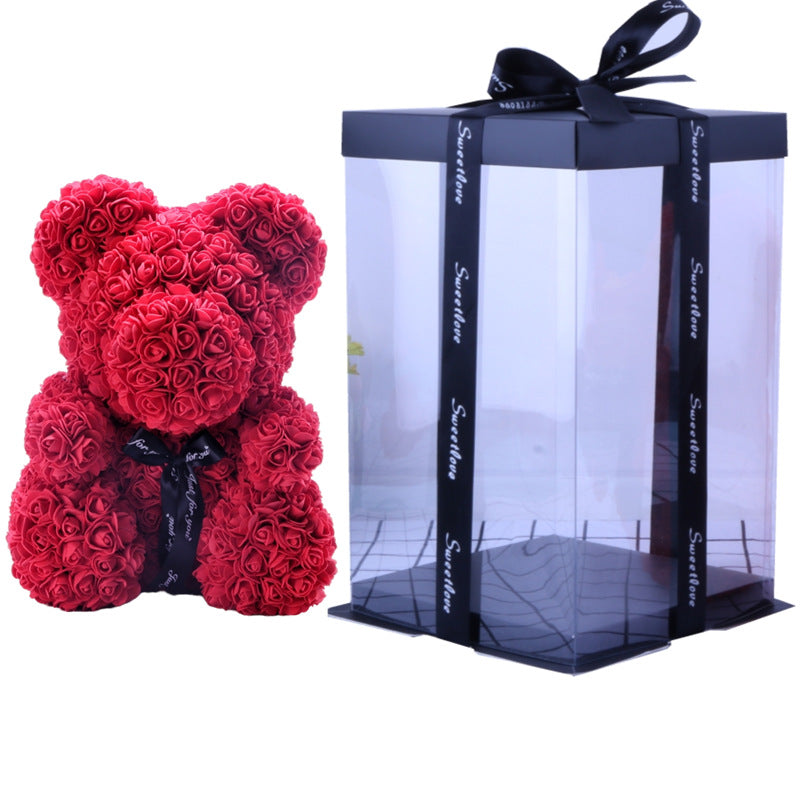 Valentine's Day Gift 40cm Rose Bear Wedding Dress Model Immortal Flower Bear Heart 25cm Flower Bear Wholesale