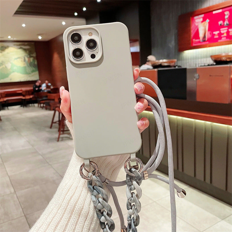 Cross-border pure color lanyard Messenger mobile phone case suitable for Apple Samsung silicone mobile phone case chain mobile phone case