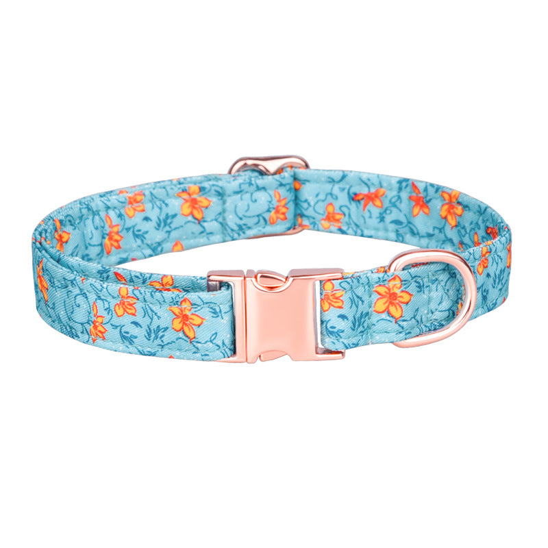 Popular flower-decorated pet collar printed dog collar rose gold buckle engraved cat collar