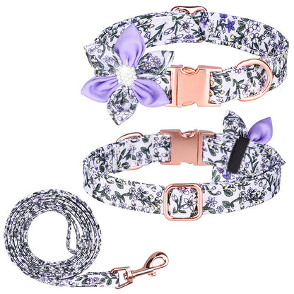 Popular flower-decorated pet collar printed dog collar rose gold buckle engraved cat collar