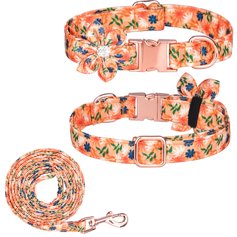 Popular flower-decorated pet collar printed dog collar rose gold buckle engraved cat collar