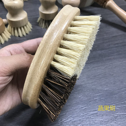 wooden kitchen cleaning brush non-stick oil sisal palm short handle round dish brush wash bowl brush seal pot brush