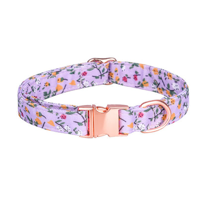 Popular flower-decorated pet collar printed dog collar rose gold buckle engraved cat collar