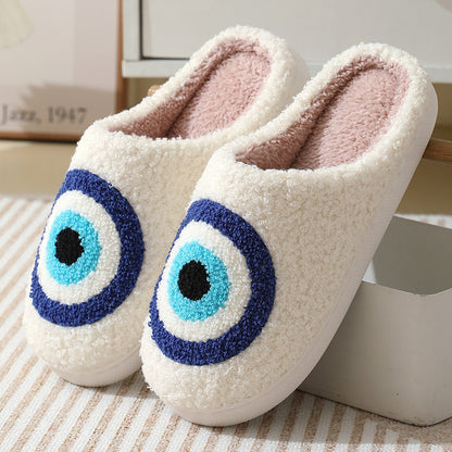 2023 New Autumn and Winter Cotton Slippers Home Comfortable Devil's Eye Men and Women Couples Thick Bottom Warm Indoor Slippers