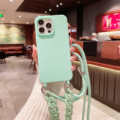 Cross-border pure color lanyard Messenger mobile phone case suitable for Apple Samsung silicone mobile phone case chain mobile phone case