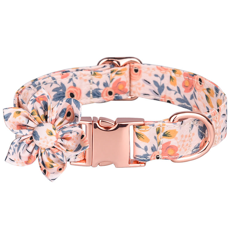 Popular flower-decorated pet collar printed dog collar rose gold buckle engraved cat collar