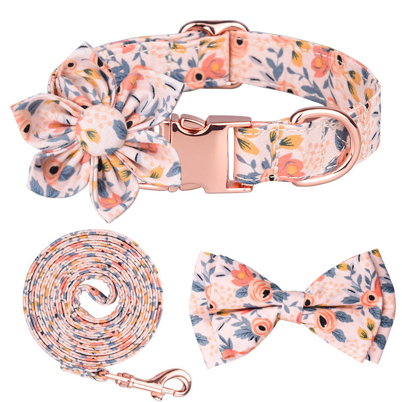 Popular flower-decorated pet collar printed dog collar rose gold buckle engraved cat collar