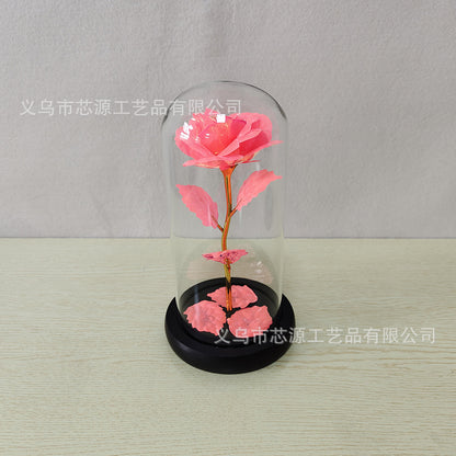 Gold foil rose glass cover luminous led night light simulation immortal flower Christmas Valentine's day gift decoration