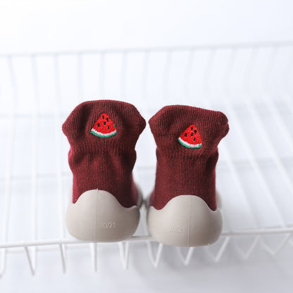 2023 Autumn New Soft Sole Baby Toddler Shoes Knitted Embroidered Baby Floor Socks Shoes Avocado Children's Socks