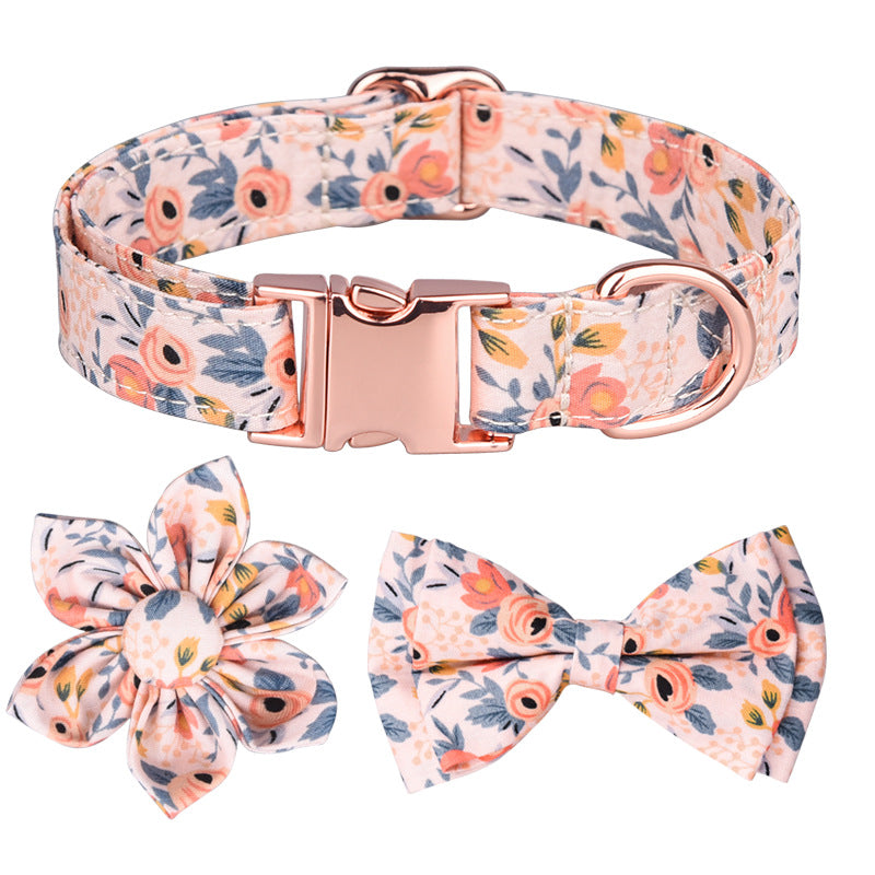 Popular flower-decorated pet collar printed dog collar rose gold buckle engraved cat collar