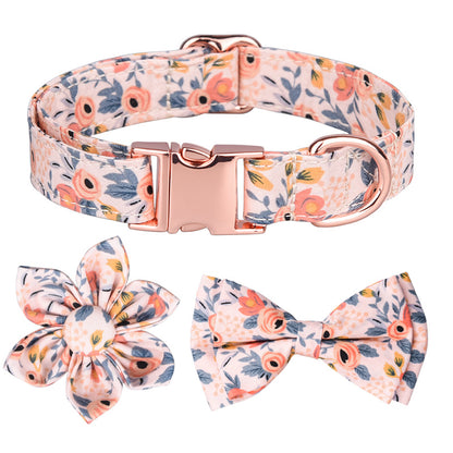 Popular flower-decorated pet collar printed dog collar rose gold buckle engraved cat collar