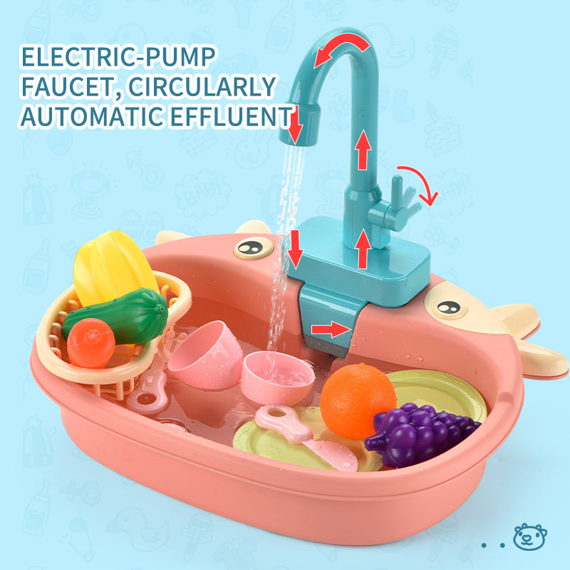 Cross-border children's toy calf dishwasher electric water wash basin play house kitchen toy set wash basin