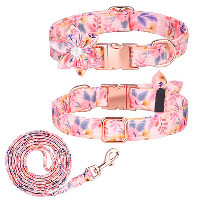 Popular flower-decorated pet collar printed dog collar rose gold buckle engraved cat collar