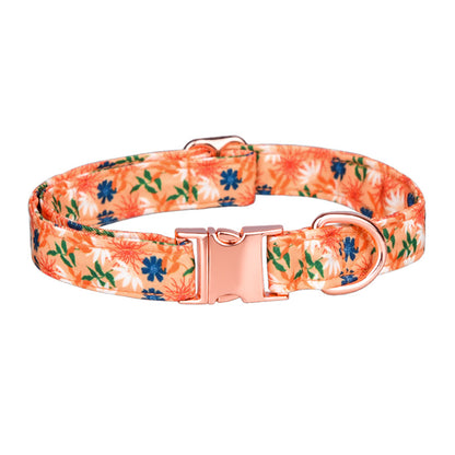 Popular flower-decorated pet collar printed dog collar rose gold buckle engraved cat collar