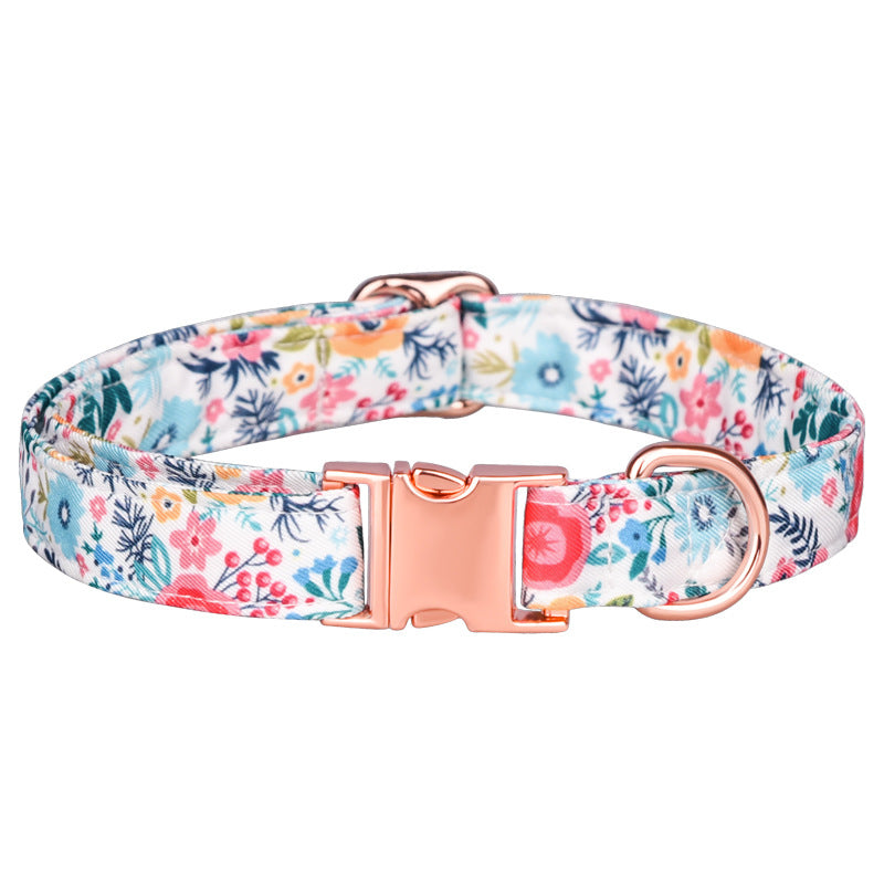 Popular flower-decorated pet collar printed dog collar rose gold buckle engraved cat collar