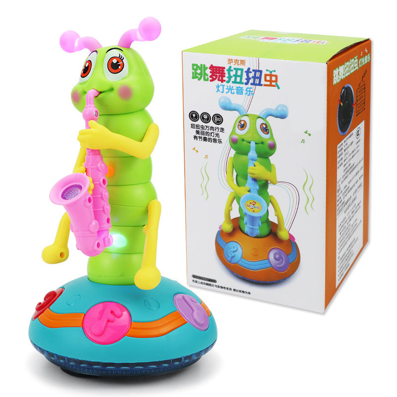 Trumpet-playing twisted insect electric singing and dancing caterpillar blowing saxophone universal light baby educational toy cross