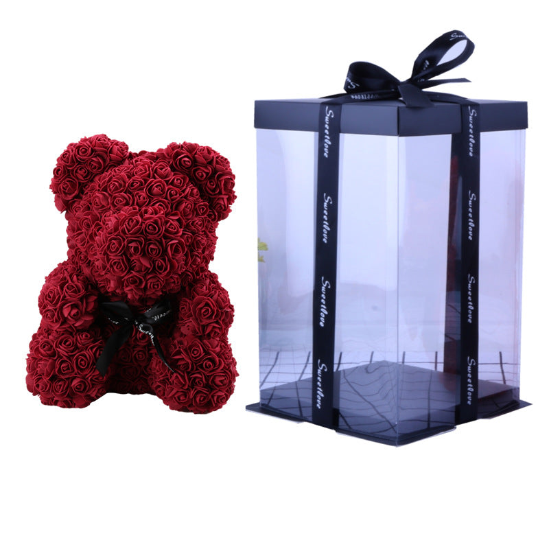 Valentine's Day Gift 40cm Rose Bear Wedding Dress Model Immortal Flower Bear Heart 25cm Flower Bear Wholesale