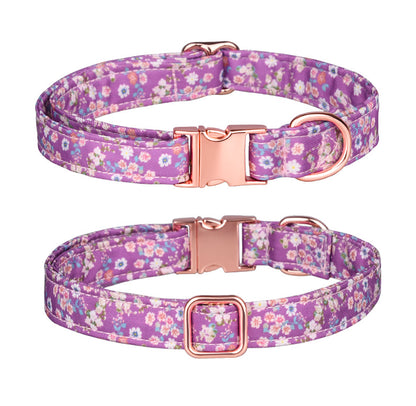 Popular flower-decorated pet collar printed dog collar rose gold buckle engraved cat collar