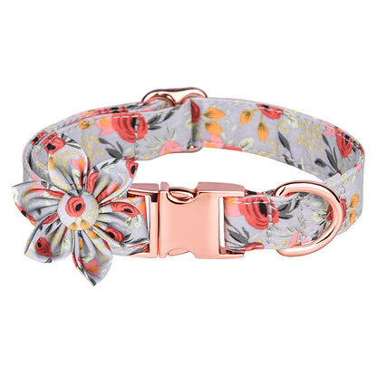 Popular flower-decorated pet collar printed dog collar rose gold buckle engraved cat collar