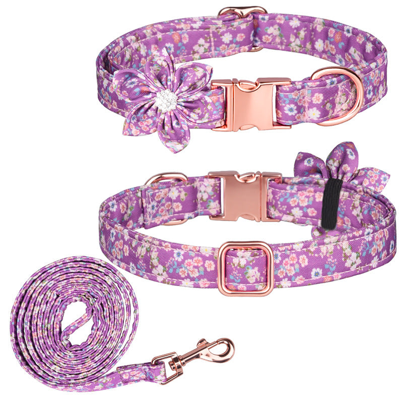 Popular flower-decorated pet collar printed dog collar rose gold buckle engraved cat collar