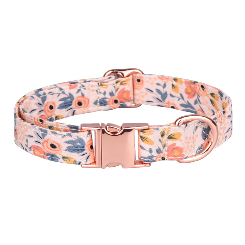 Popular flower-decorated pet collar printed dog collar rose gold buckle engraved cat collar