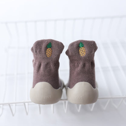 2023 Autumn New Soft Sole Baby Toddler Shoes Knitted Embroidered Baby Floor Socks Shoes Avocado Children's Socks