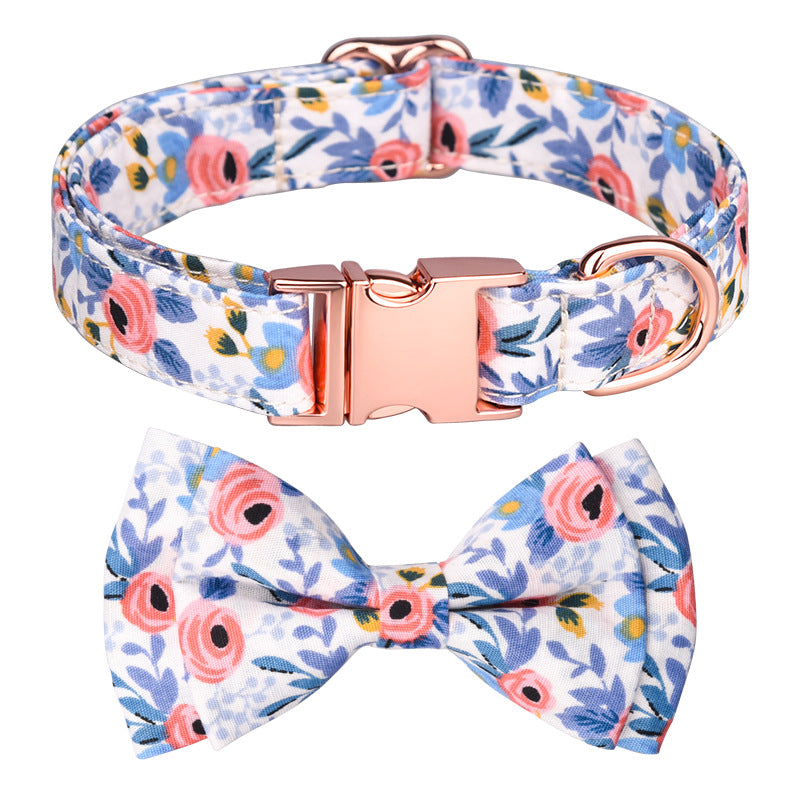 Popular flower-decorated pet collar printed dog collar rose gold buckle engraved cat collar