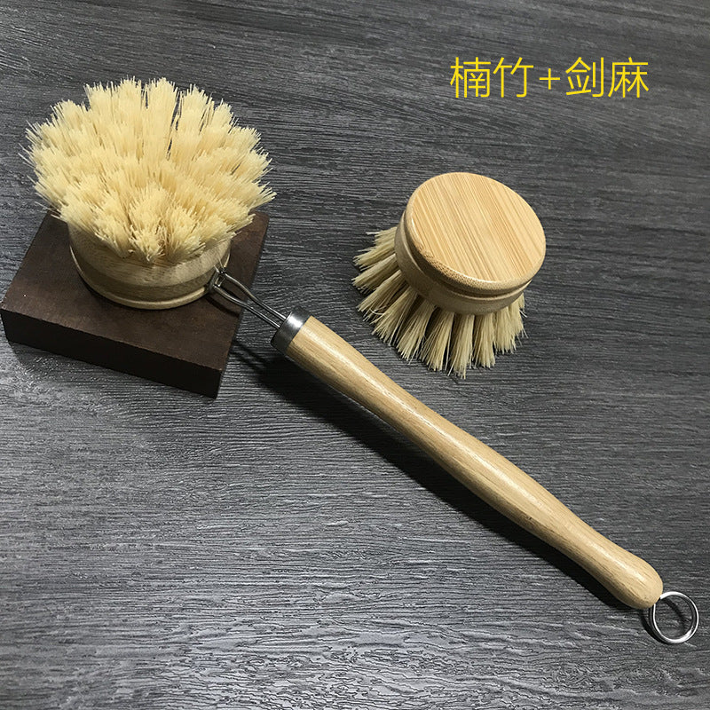 wooden kitchen cleaning brush non-stick oil sisal palm short handle round dish brush wash bowl brush seal pot brush