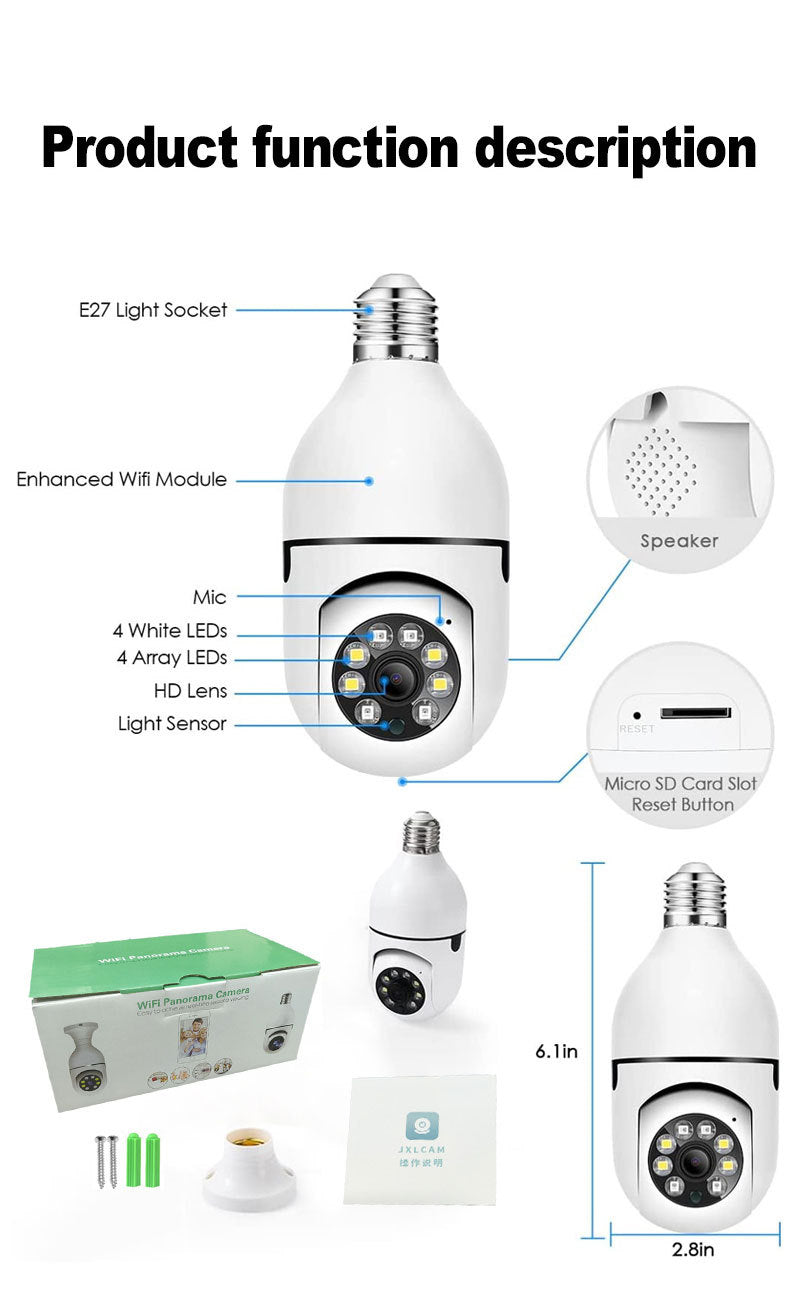 a6 light bulb camera dual light full color night vision surveillance camera 360 home wireless WiFi intercom camera E27