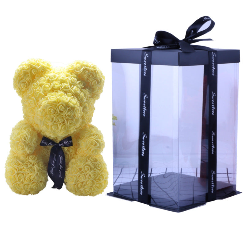 Valentine's Day Gift 40cm Rose Bear Wedding Dress Model Immortal Flower Bear Heart 25cm Flower Bear Wholesale