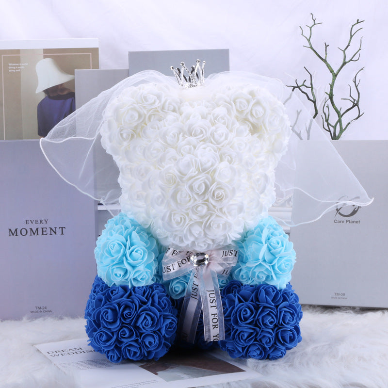 Valentine's Day Gift 40cm Rose Bear Wedding Dress Model Immortal Flower Bear Heart 25cm Flower Bear Wholesale