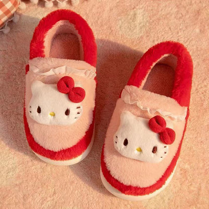 Kuromi Sanrio cotton slippers for girls in winter cute Baotou indoor home non-slip lightweight warm furry shoes