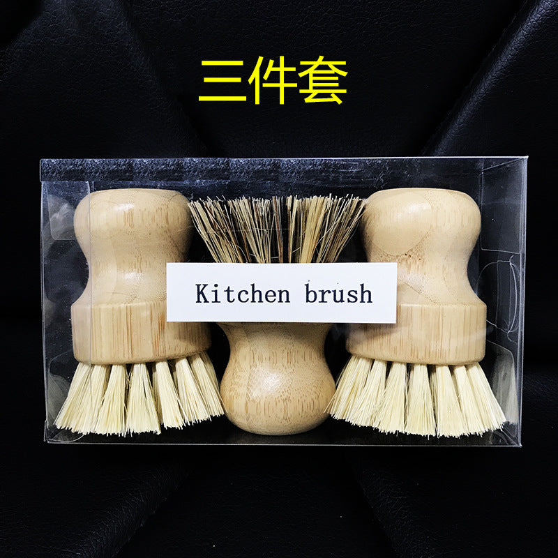 wooden kitchen cleaning brush non-stick oil sisal palm short handle round dish brush wash bowl brush seal pot brush