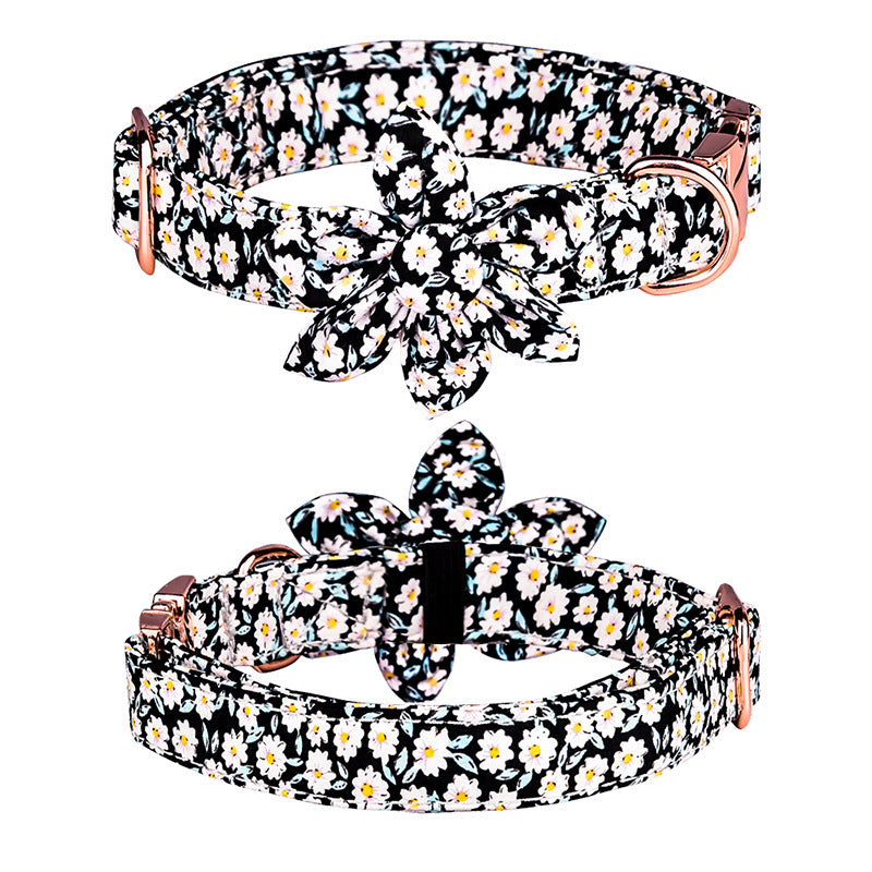 Popular flower-decorated pet collar printed dog collar rose gold buckle engraved cat collar