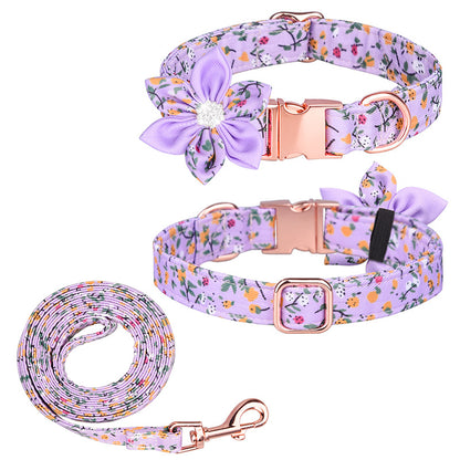 Popular flower-decorated pet collar printed dog collar rose gold buckle engraved cat collar