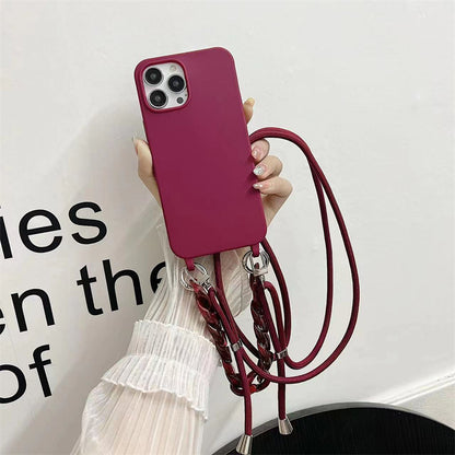 Cross-border pure color lanyard Messenger mobile phone case suitable for Apple Samsung silicone mobile phone case chain mobile phone case