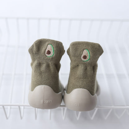 2023 Autumn New Soft Sole Baby Toddler Shoes Knitted Embroidered Baby Floor Socks Shoes Avocado Children's Socks