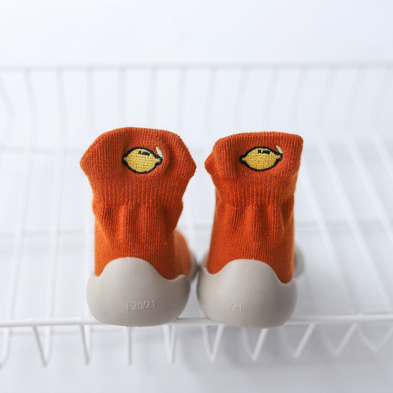 2023 Autumn New Soft Sole Baby Toddler Shoes Knitted Embroidered Baby Floor Socks Shoes Avocado Children's Socks