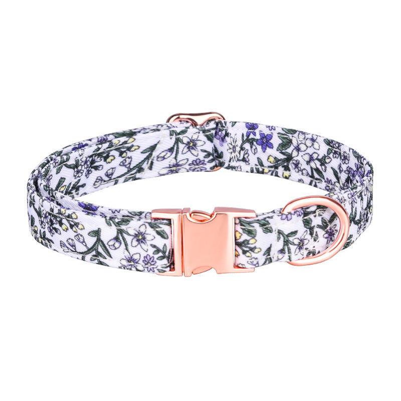 Popular flower-decorated pet collar printed dog collar rose gold buckle engraved cat collar