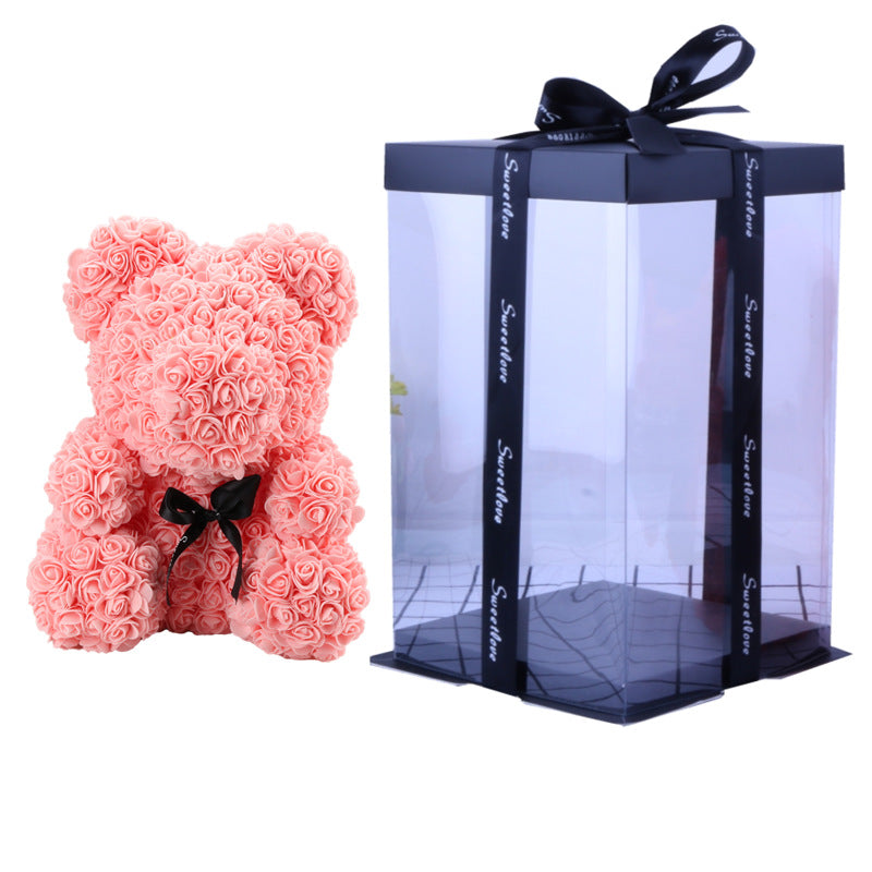 Valentine's Day Gift 40cm Rose Bear Wedding Dress Model Immortal Flower Bear Heart 25cm Flower Bear Wholesale