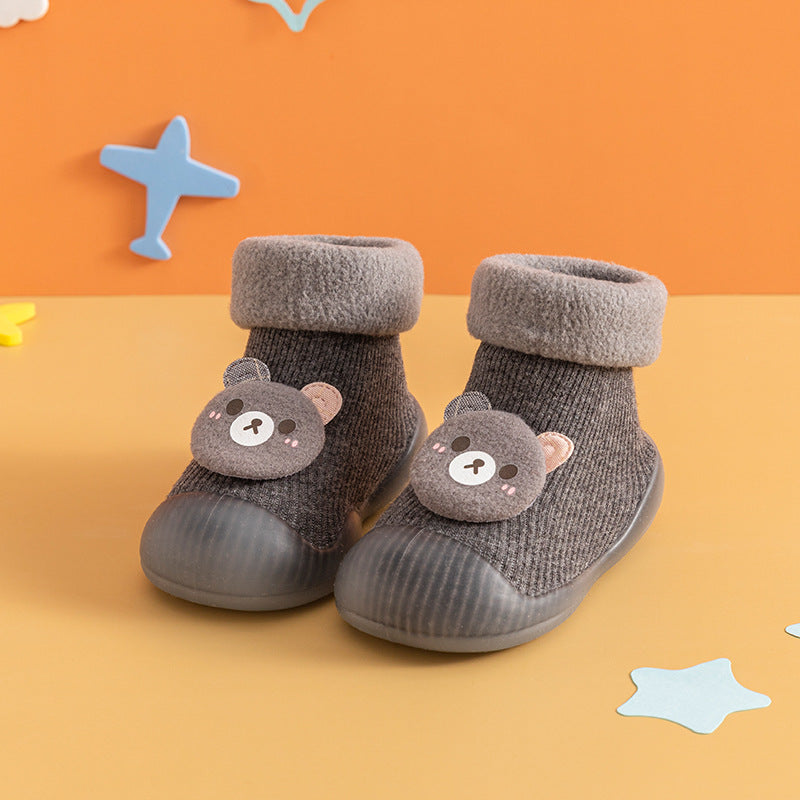 Floor socks children's autumn and winter plus velvet baby toddler shoes soft bottom indoor baby socks shoes non-slip boys and girls shoes and socks