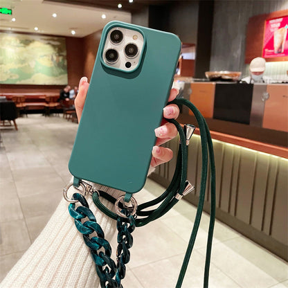 Cross-border pure color lanyard Messenger mobile phone case suitable for Apple Samsung silicone mobile phone case chain mobile phone case