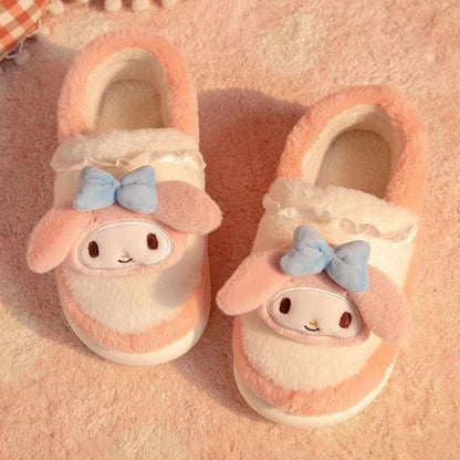 Kuromi Sanrio cotton slippers for girls in winter cute Baotou indoor home non-slip lightweight warm furry shoes