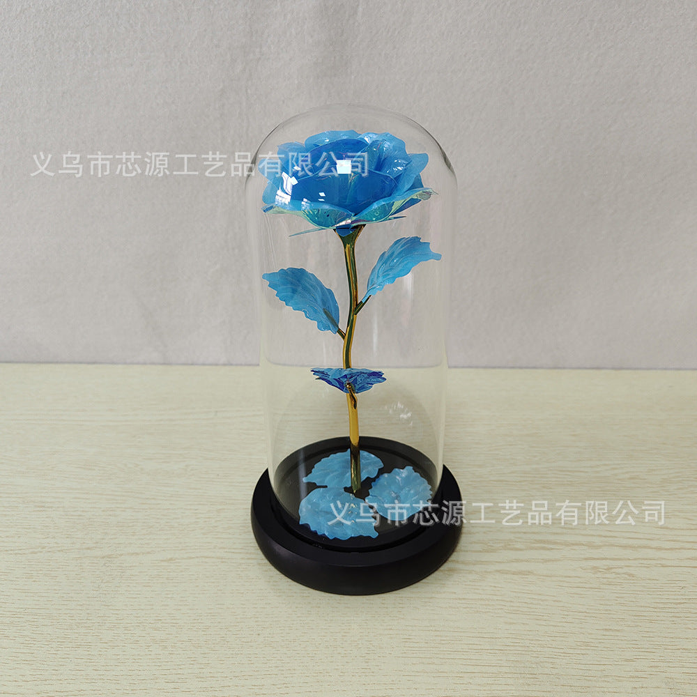 Gold foil rose glass cover luminous led night light simulation immortal flower Christmas Valentine's day gift decoration