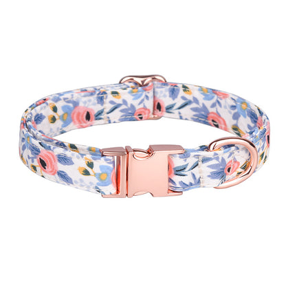 Popular flower-decorated pet collar printed dog collar rose gold buckle engraved cat collar